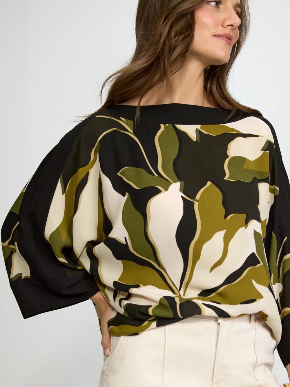 LAURA Women's Olive Green and Black Floral Print Blouse